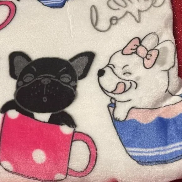 NWT FRENCH BULLDOG FRENCHIE OVERSIZED 60" X 70" PLUSH THROW BLANKET COFFEE LOVER - Picture 6 of 8